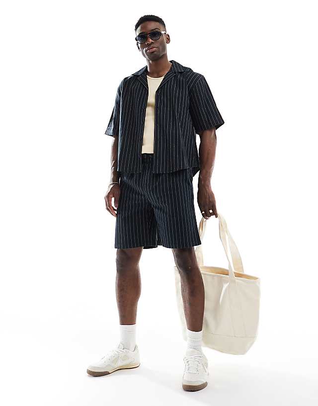 asos ONLY & SONS loose fit co-ord in black pinstripe
