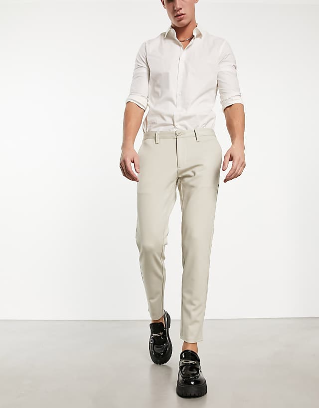 Asos ONLY & SONS Slim Fit Tapered Trousers In Beige