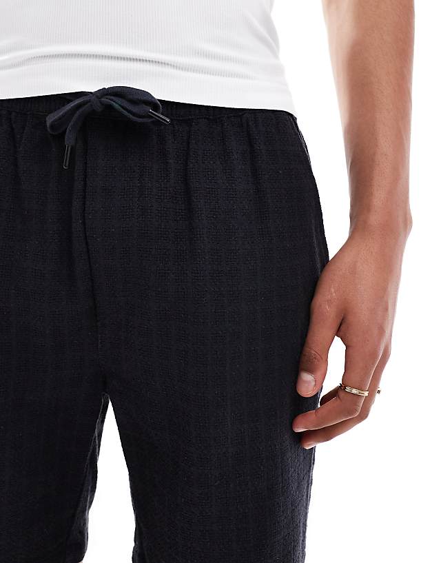 Asos ONLY & SONS Textured Linen Mix Short In Navy