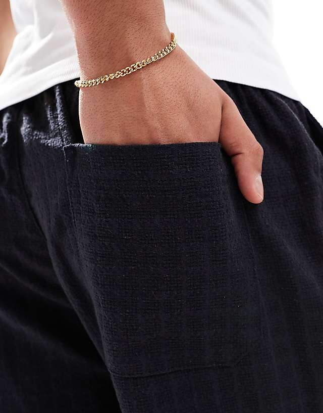 Asos ONLY & SONS Textured Linen Mix Short In Navy