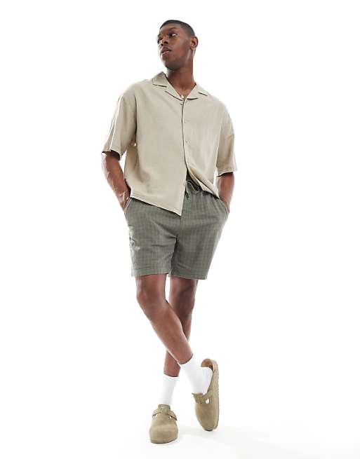 Asos ONLY & SONS Textured Linen Mix Short In Sage