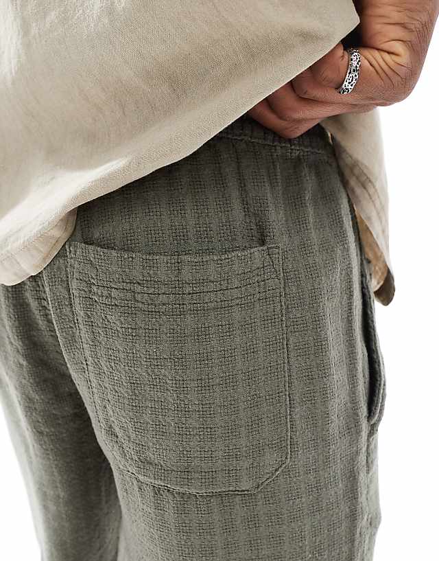 Asos ONLY & SONS Textured Linen Mix Short In Sage