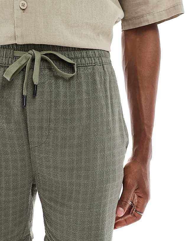 Asos ONLY & SONS Textured Linen Mix Short In Sage