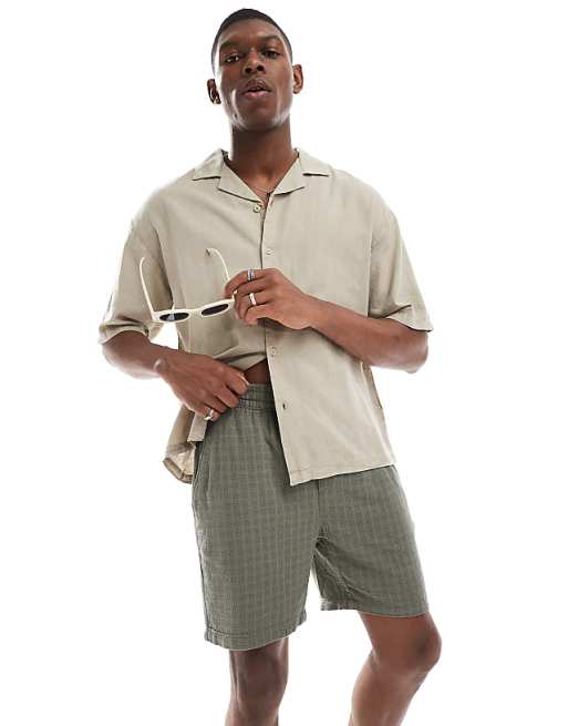 asos ONLY & SONS textured linen mix short in sage