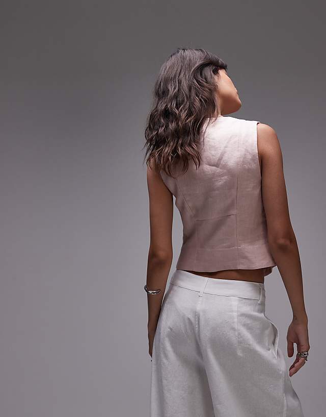 Asos & Other Stories Fitted Linen Waistcoat In Pink