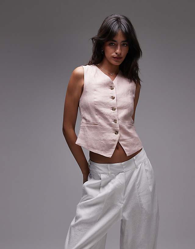 asos & Other Stories fitted linen waistcoat in pink