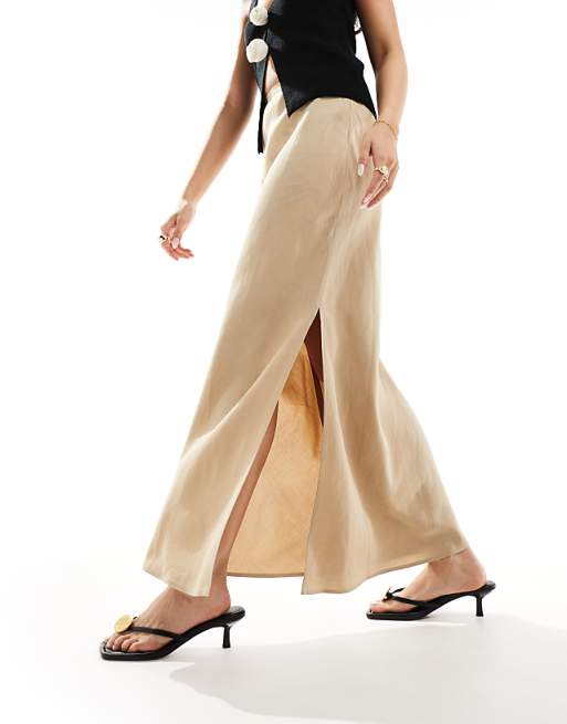 asos & Other Stories linen blend maxi skirt in beige