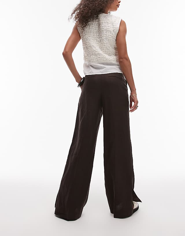 Asos & Other Stories Linen Trousers In Dark Brown