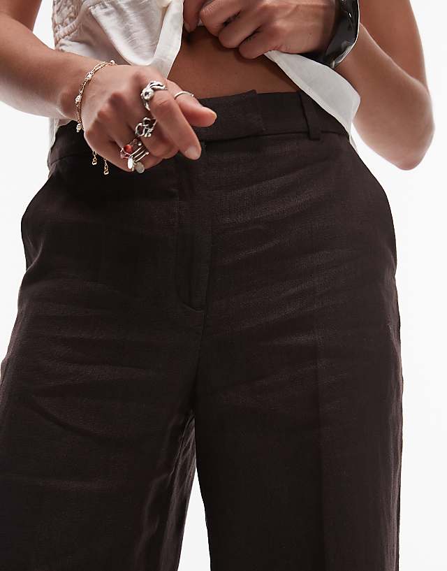Asos & Other Stories Linen Trousers In Dark Brown