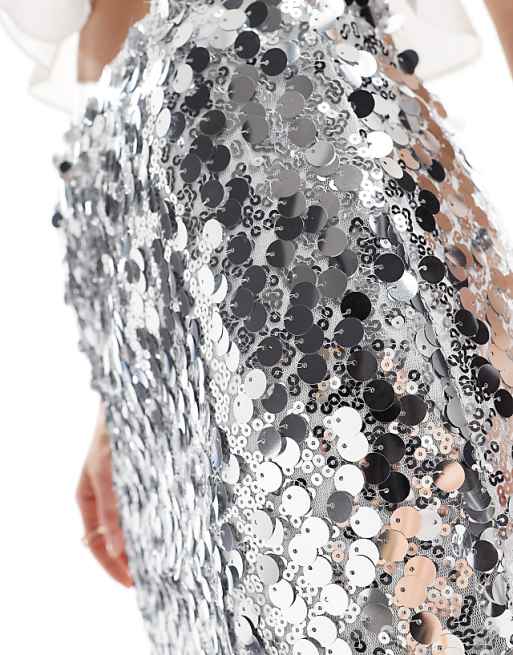 Asos Pieces Sequin Mini Skirt In Silver