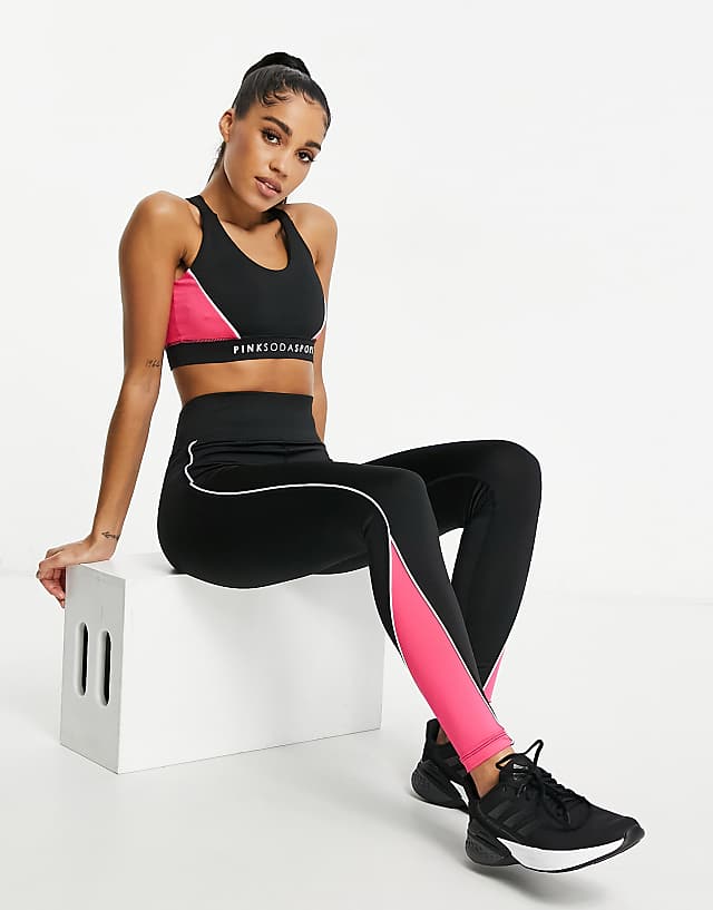 Asos Pink Soda Sport Layna Leggings In Black