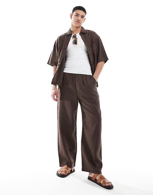 Asos Pull&Bear 100% Linen Co-ord Shirt In Brown