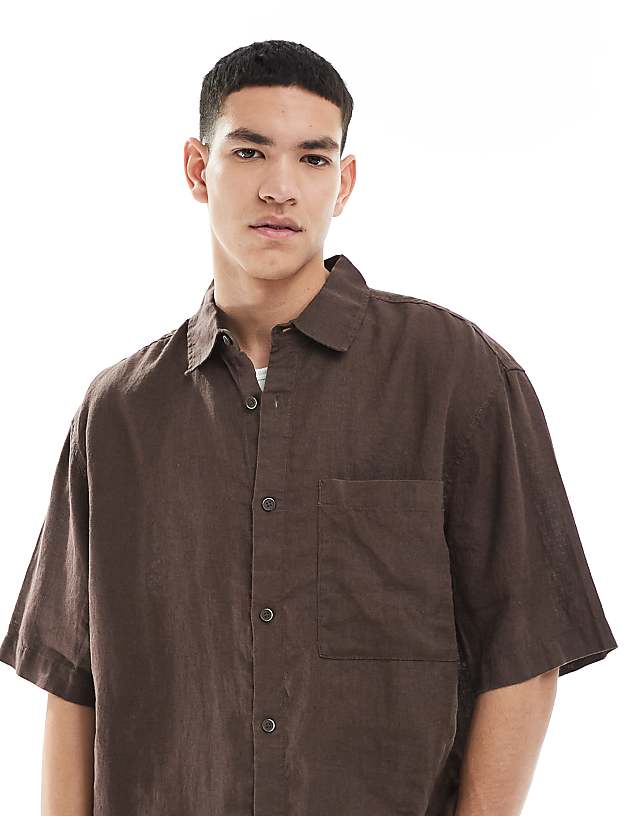 Asos Pull&Bear 100% Linen Co-ord Shirt In Brown