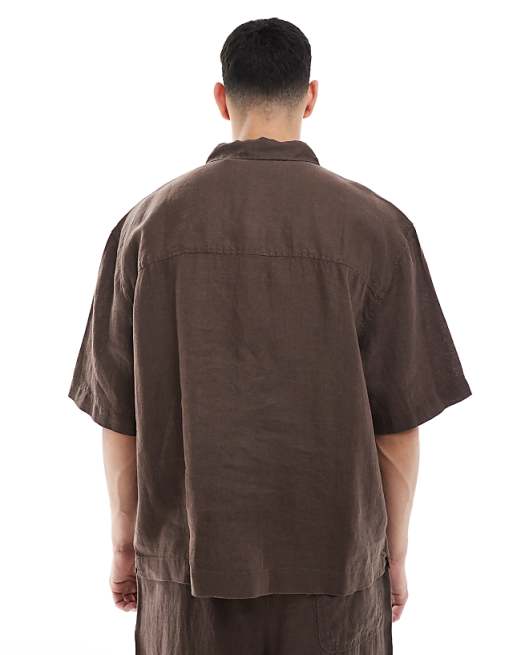 Asos Pull&Bear 100% Linen Co-ord Shirt In Brown