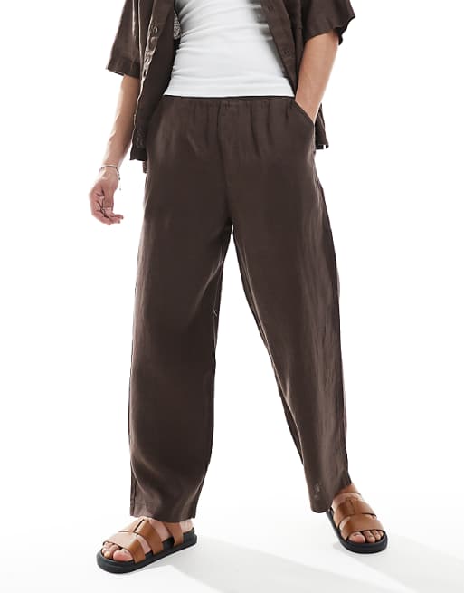 Asos Pull&Bear 100% Linen Joggers In Brown