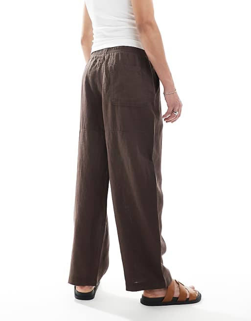 Asos Pull&Bear 100% Linen Joggers In Brown