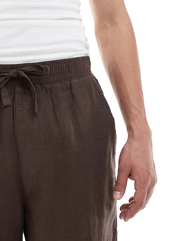 Asos Pull&Bear 100% Linen Joggers In Brown