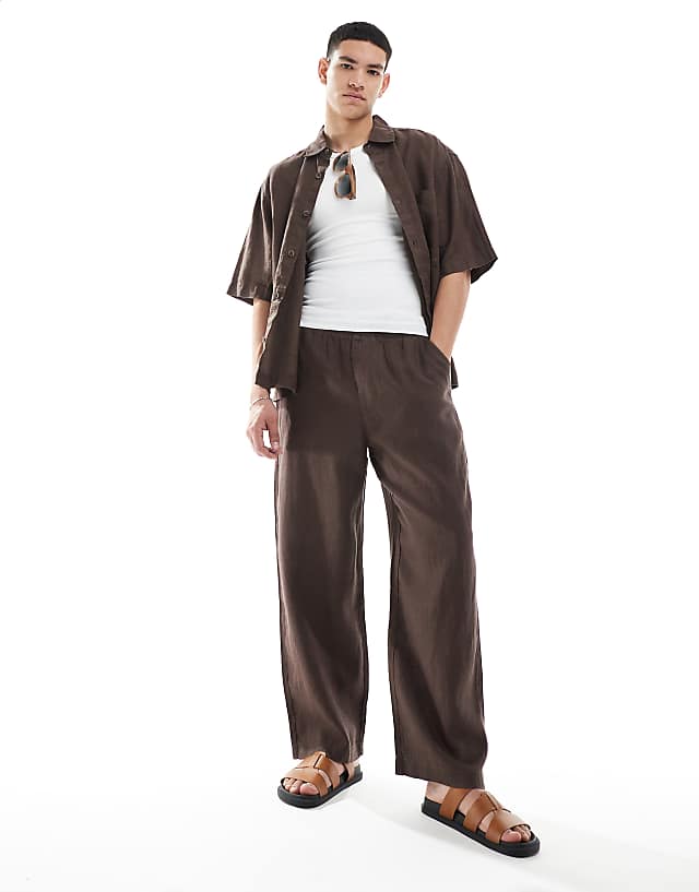 asos Pull&Bear 100% linen joggers in brown
