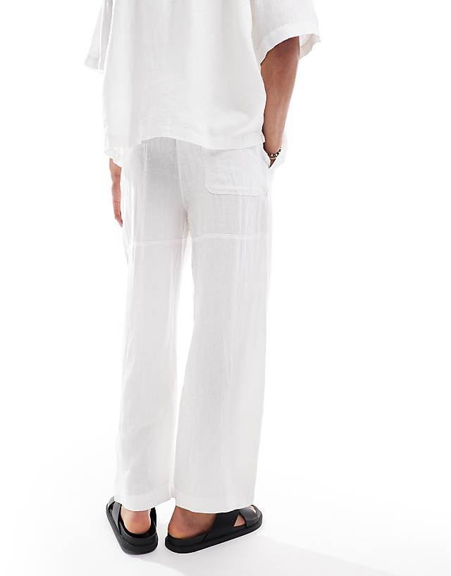Asos Pull&Bear 100% Linen Joggers In White