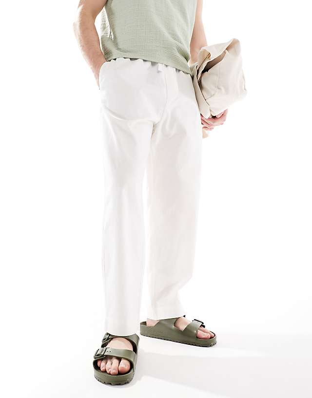 Asos Pull&Bear Linen Blend Joggers In Off White