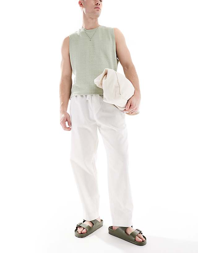 asos Pull&Bear linen blend joggers in off white