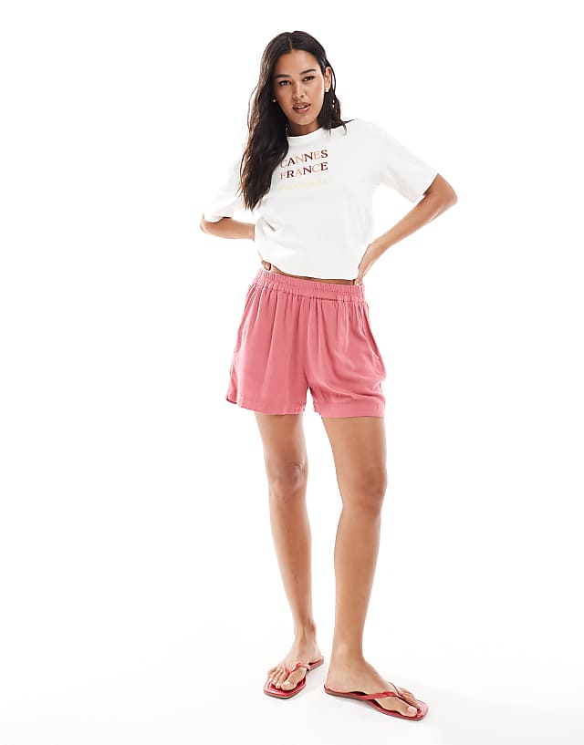 asos Pull&Bear linen boxy shirt in strawberry pink