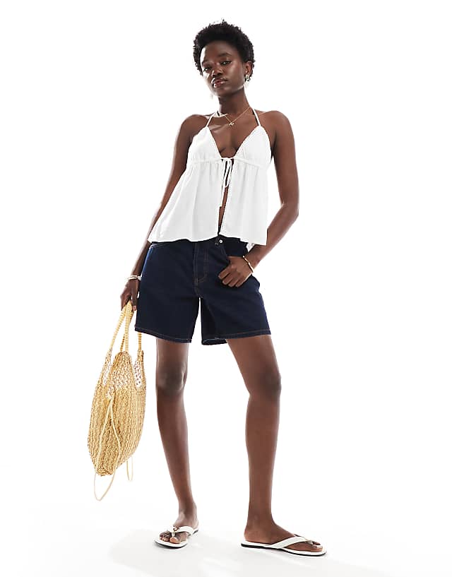 Asos Pull&Bear Linen Halterneck Top In White