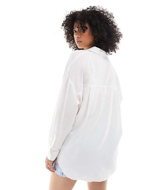 Asos Pull&Bear Oversized Linen Look Shirt In White