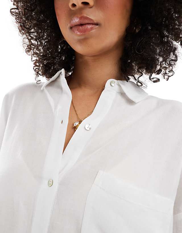 Asos Pull&Bear Oversized Linen Look Shirt In White