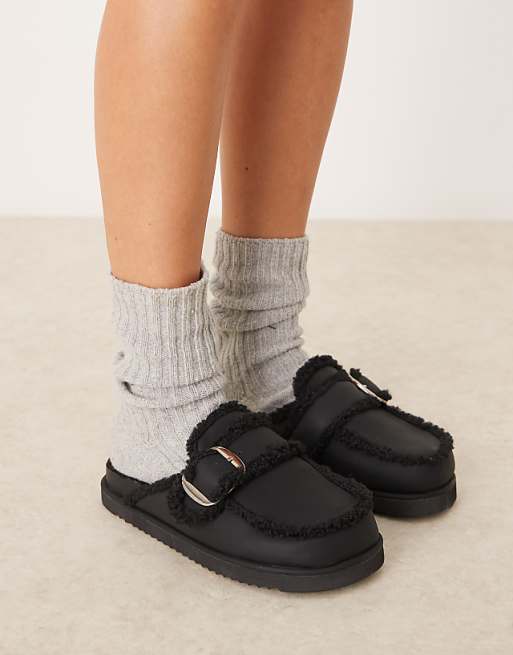 asos RAID Kylie teddy mules in black asos RAID Kylie teddy mules in black