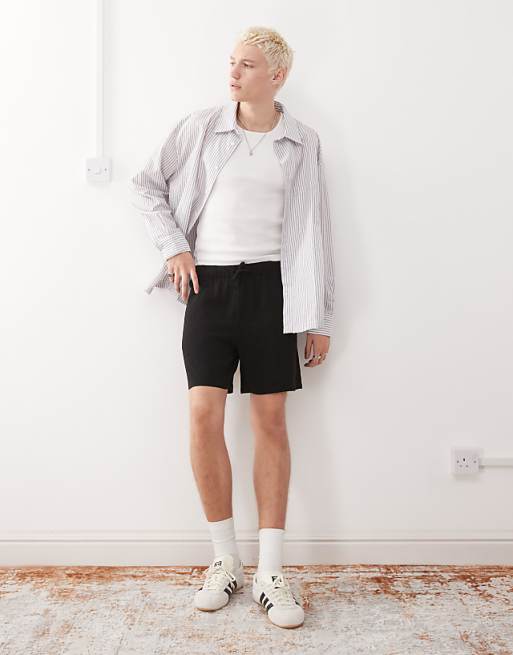 Asos Reclaimed Vintage Linen Blend Short In Black