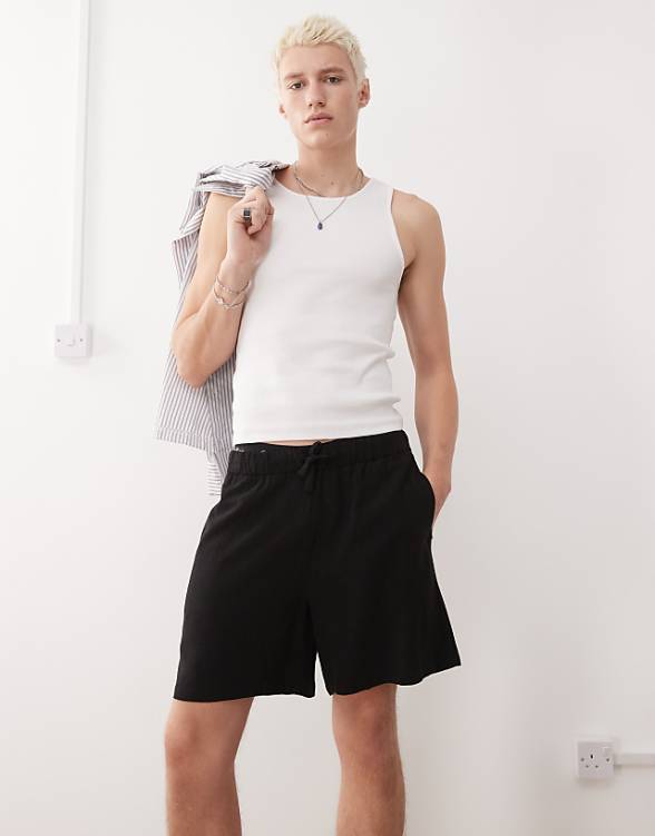 asos Reclaimed Vintage linen blend short in black