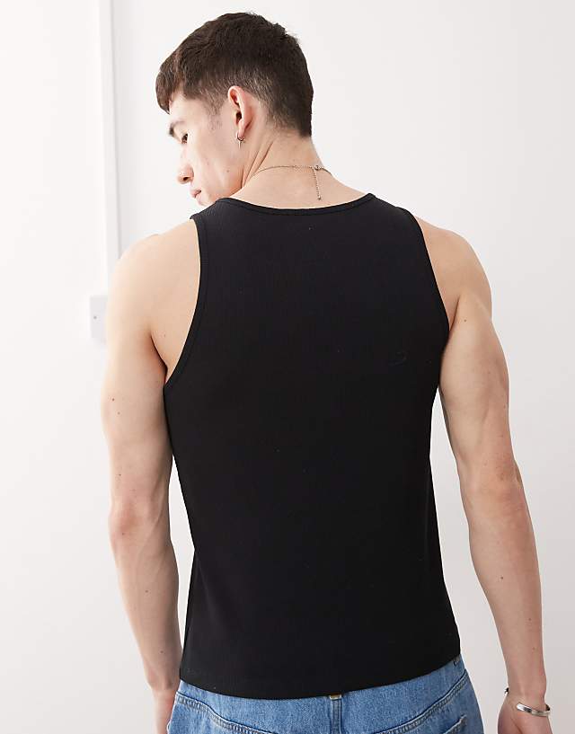 Asos Reclaimed Vintage Ribbed Racer Vest In Black