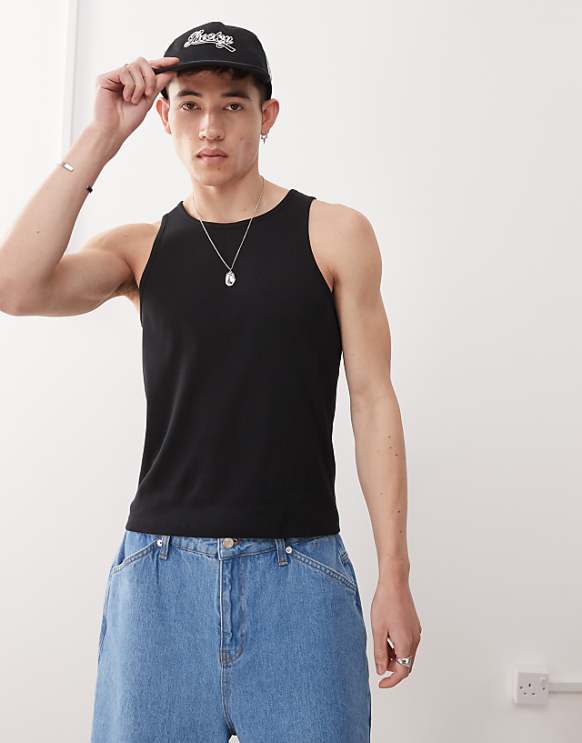 asos Reclaimed Vintage ribbed racer vest in black