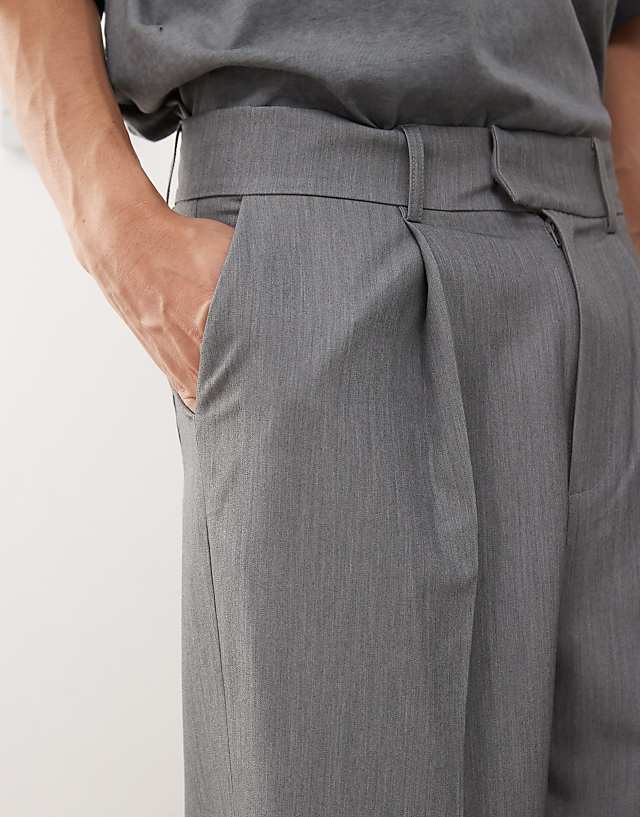 Asos Reclaimed Vintage Wide Leg Trouser In Grey