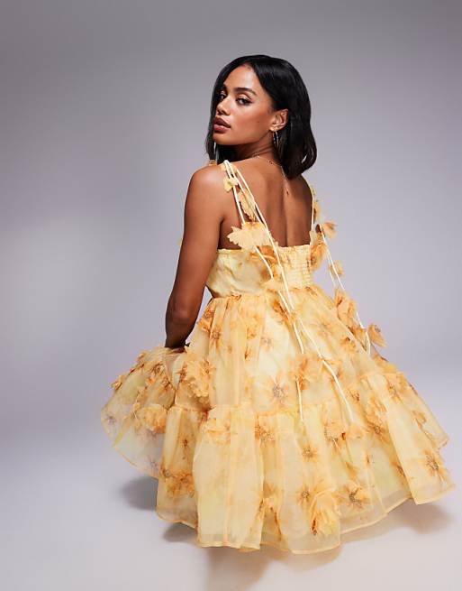 asos River Island 3d floral trim dress in yellow