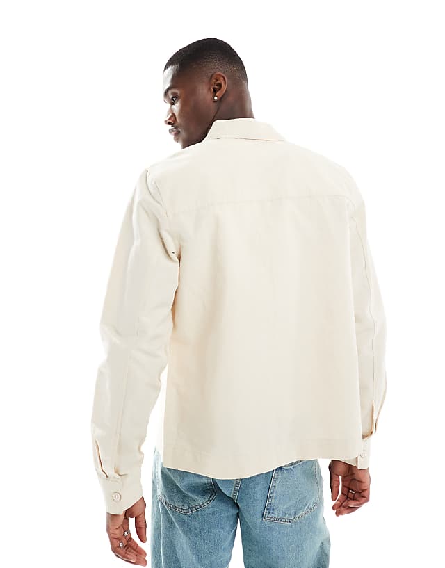 Asos River Island Linen Blend Overshirt In Ecru