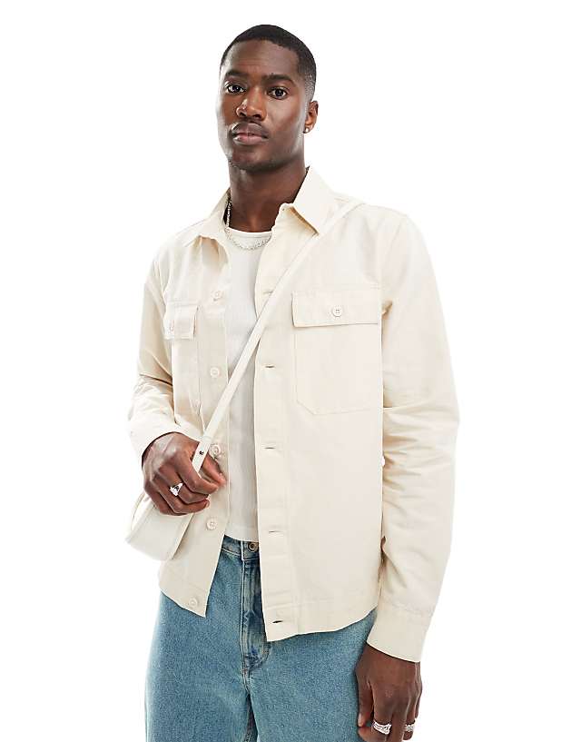 asos River Island linen blend overshirt in ecru
