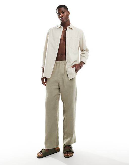 Asos River Island Long Sleeve Linen Shirt In Ecru