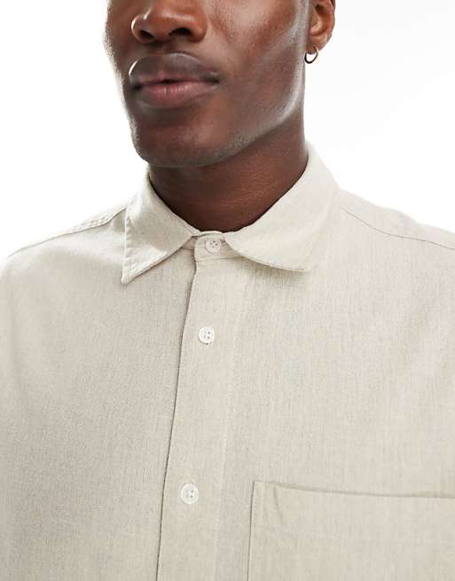 Asos River Island Long Sleeve Linen Shirt In Ecru