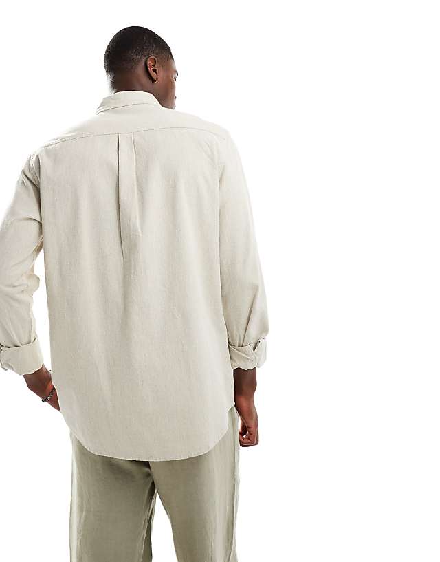 Asos River Island Long Sleeve Linen Shirt In Ecru