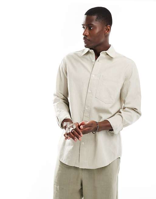 asos River Island long sleeve linen shirt in ecru