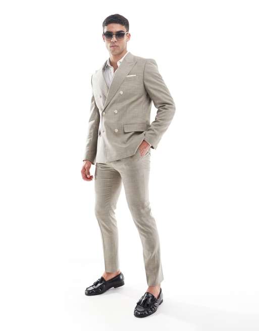 Asos River Island Slim Linen Suit In Ecru - CREAM