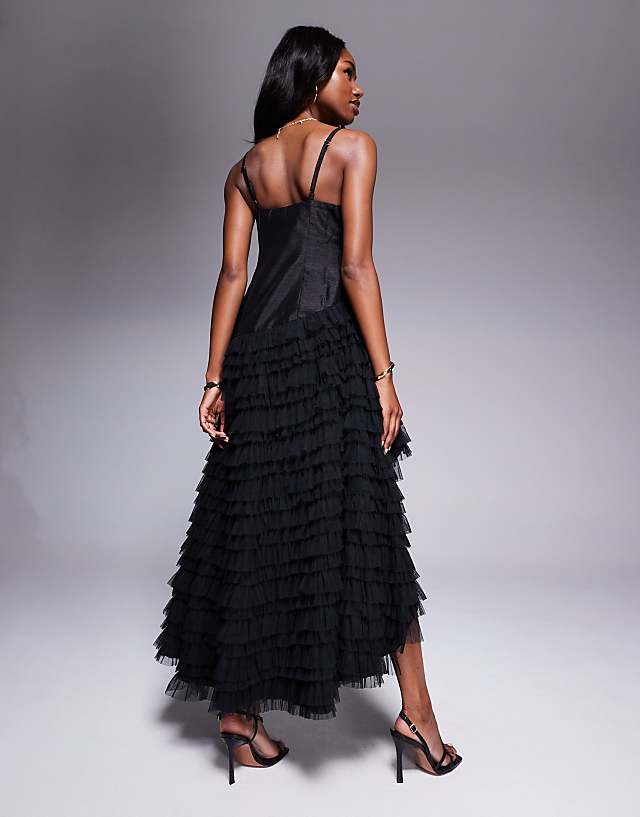 Asos River Island Tulle Ruffle Midi Dress In Black