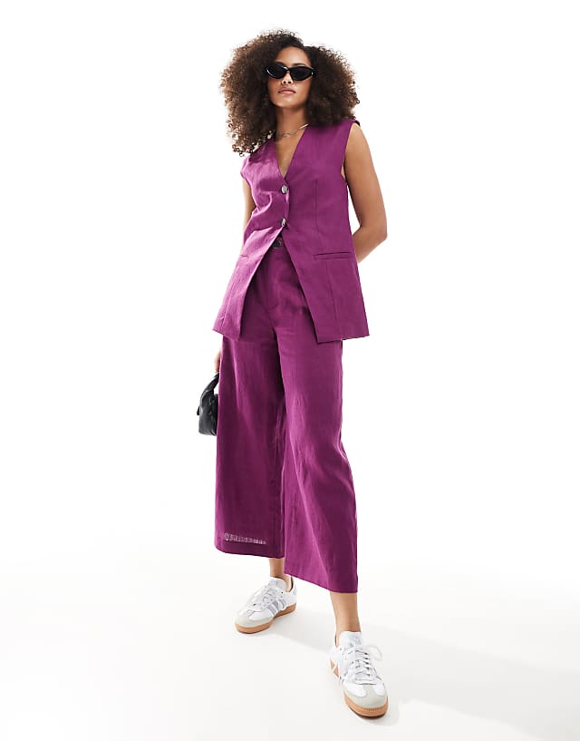 asos Scalpers linen plain pants in purple