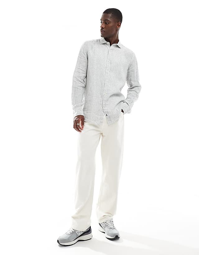 Asos Scalpers Linen Shirt In Green Stripes