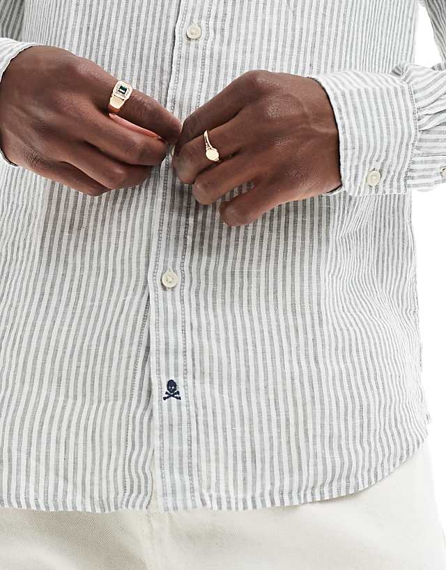 Asos Scalpers Linen Shirt In Green Stripes