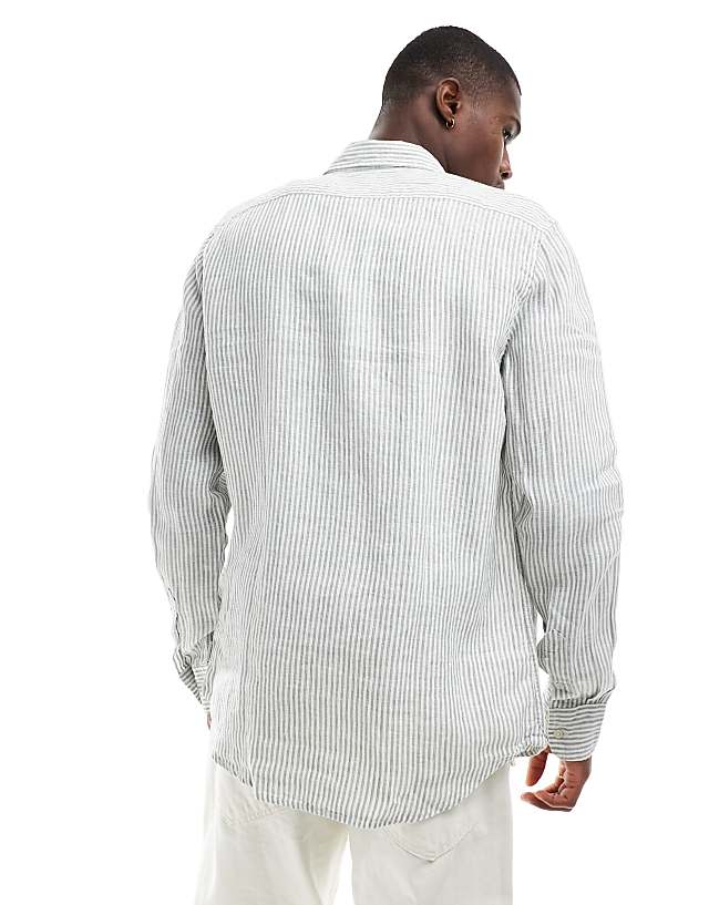 Asos Scalpers Linen Shirt In Green Stripes
