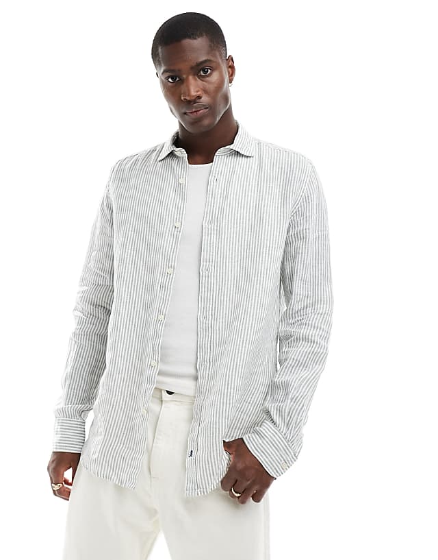 asos Scalpers linen shirt in green stripes