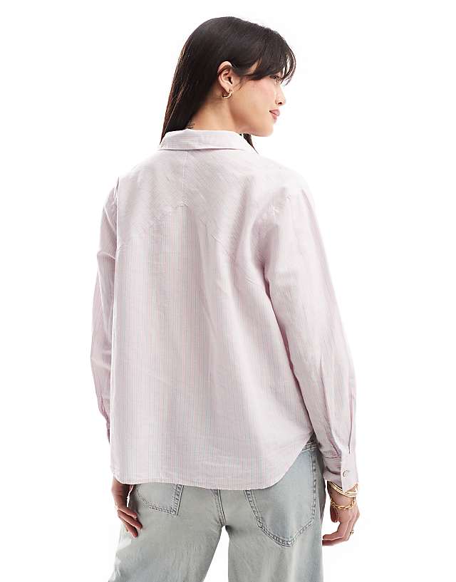 Asos Scalpers Linen Stripes Shirt In Pink